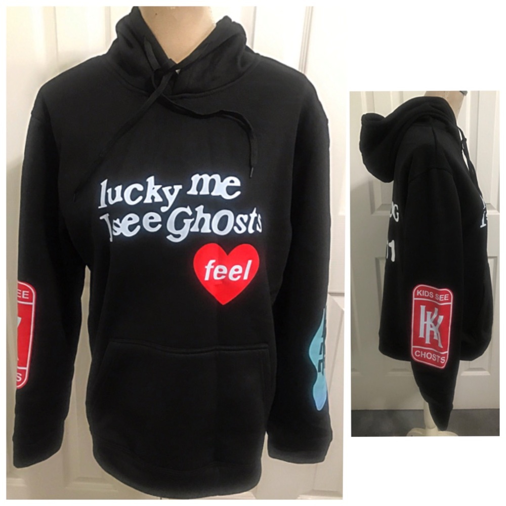 NWOT, I SEE GHOSTS, Black Hoodie Sweatshirt With Kangaroo Pockets